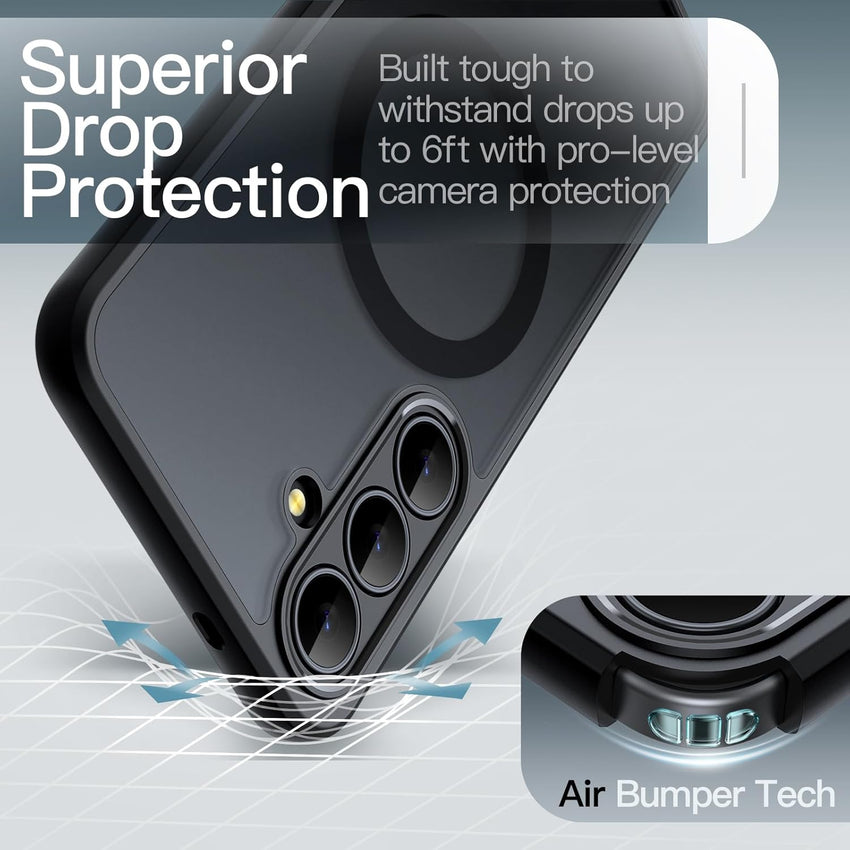 JETech Magnetic Case for Samsung Galaxy S25 FE, Compatible with MagSafe, Translucent Matte Back Shockproof Phone Cover (Black)