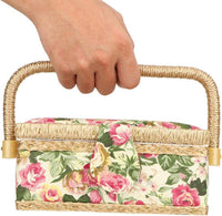 Vintage Sewing Basket Fabric Craft Storage Organizer with Handle Ã¢ÂÂ Garden Rose