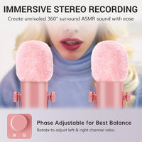 TONOR ASMR Microphone kit, Dual mics with Audio Interface, USB Condenser Microphone with Audio Mixer, Immersive 3D audio, Volume Control, Clear Sound for ASMR, Content Creating, Podcast, Pink