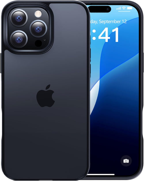 CASEKOO Air-Touch Slim Silky-Smooth Case for iPhone 16 Pro [16FT Military-Grade All-Round Protection] Shockproof Semi-Transparent Matte Cover with 1x Portable Foldable Stand – Black