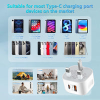 USB C Plug, 20W Power Adapter USB C Fast Charger UK iPhone Plug Dual Port USB+Type-C Charging Wall Plug Fast Charge for iPhone 15/15 Plus/15 Pro/15 Pro Max/14/13/12/11, iPad Pro/Air, Galaxy S24/S23