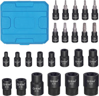 Torx Bit Socket Female E-Torx External Sockets Set 24PCS | 10pcs Star Socket Bits (T8-T40) & 14pcs Female E-Torx Sockets (E4-E24) 1/4" 3/8" 1/2" | CRV | Enhanced Mini Storage Case