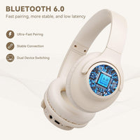 Over-Ear Bluetooth Headphones 65H Playtime Foldable Lightweight Deep Bass Stereo with Mic Beige