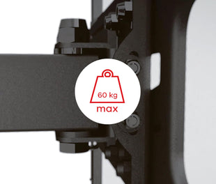 One For All - Full Motion TV Bracket - Swivel (120^0) Tilt (20^0) Wall Mount - Screen size 32-90 Inch - Max Weight 60kg - VESA 200x200 to 600x400 - Black