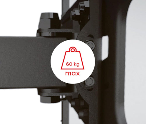 One For All - Full Motion TV Bracket - Swivel (120^0) Tilt (20^0) Wall Mount - Screen size 32-90 Inch - Max Weight 60kg - VESA 200x200 to 600x400 - Black