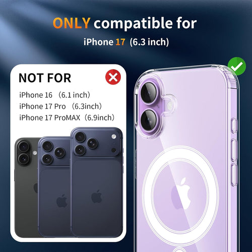YNMEacc 5 in 1 Magnetic for iPhone 17 Case 6.3-Inch with 2X Screen Protector + 2X Lens Protector, [Compatible with MagSafe] Slim Soft TPU Silicone Shockproof Anti-Scratch Phone Cover - Clear