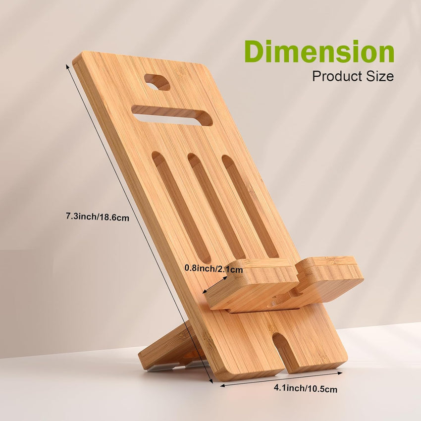 Pezin & Hulin Bamboo Cell Phone Tablet Stand-Natural Bamboo | Wooden Smart Phone Desktop Charging Dock Holder Compatible with Pad, All Android Cellphone, Tablet - 1 Pack