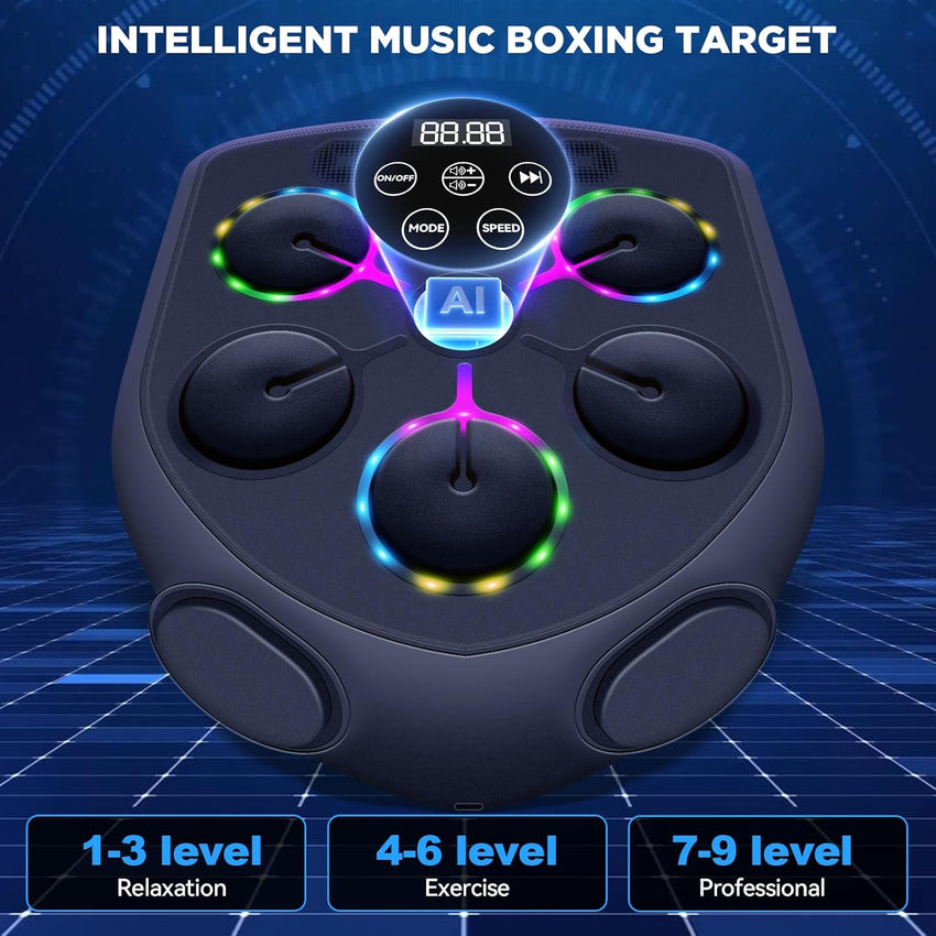JUOIFIP Music Boxing Machine, Smart Musical Boxing Machine with LED Lights, Support Bluetooth, 9 Speeds & Modes, Automatic Counting, Wall Mounted, Smart Music Punch Machine for Adults Kids
