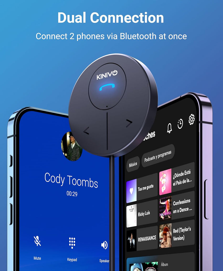 Kinivo BTC480 Hands-Free Bluetooth Car Kit (for Cars with 3.5mm Aux Input, Magnetic Mount, Dual-Port USB Charger, Multi-Point Connectivity)