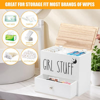 Tampon & Sanitary Pad Storage Box Wooden Organizer with Drawer & Lid â White