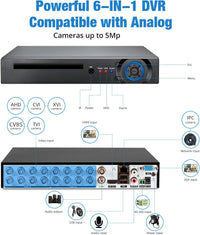 TOWODE 16 Channel CCTV Camera System Surveillance Video Recorder with 1TB Hard Drive,16CH DVR Supports 5MP/4MP/1080P AHD/TVI/CVI/IP Cameras, 24/7 Surveillance Recording,Human Detection,Remote Access