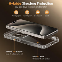 ivoler Clear Case Compatible with iPhone 15 Pro 6.1 inch, 1 Phone Case + 2 Tempered Glass Screen Protector, Non-Yellowing Military Shockproof Anti-Scratch Slim Phone Case Cover- Natural Titanium
