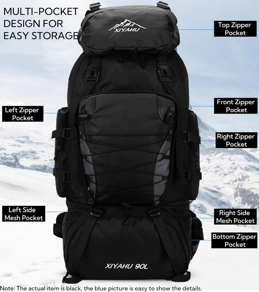 Fesky Large Waterproof Rucksack Lightweight Adjustable for Camping Hiking Ã¢ÂÂ Black 90L