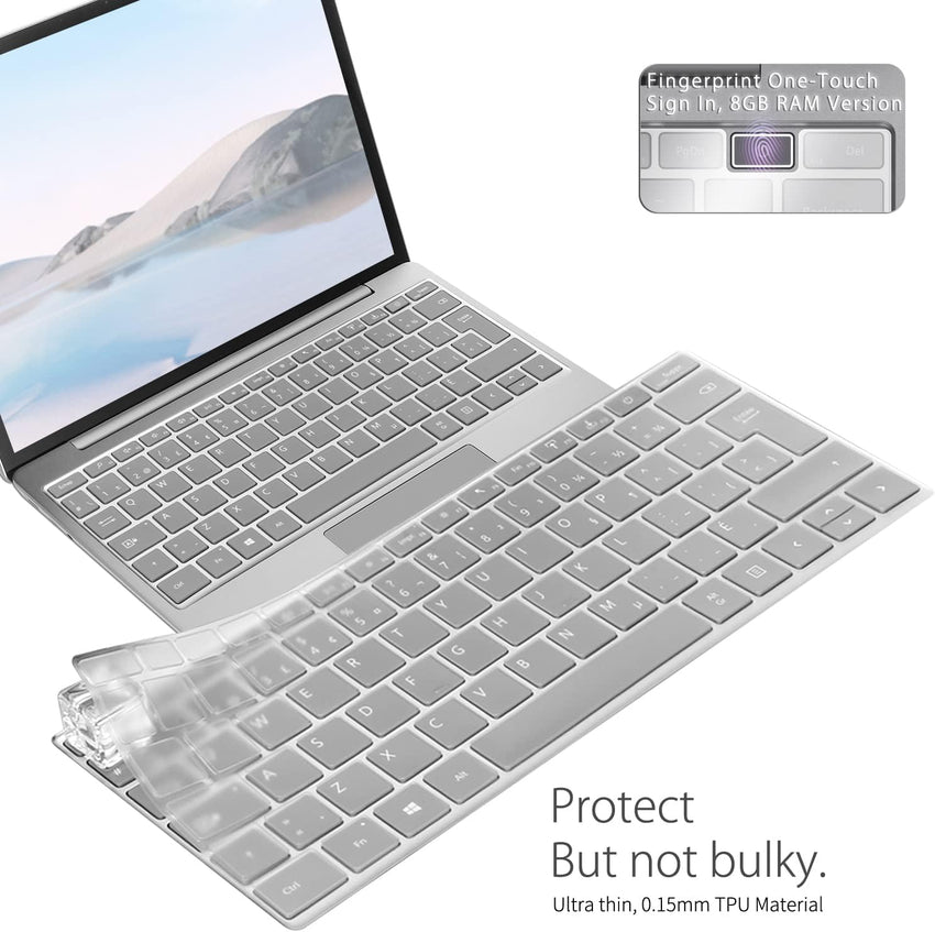 Digi-Tatoo Ultra Thin Keyboard Cover for Microsoft Surface Laptop Go/Laptop Go2 with Fingerprint Power Button (8GB RAM Memory ONLY) 12.4'', Premium High Transparency Keyboard Skin Protector