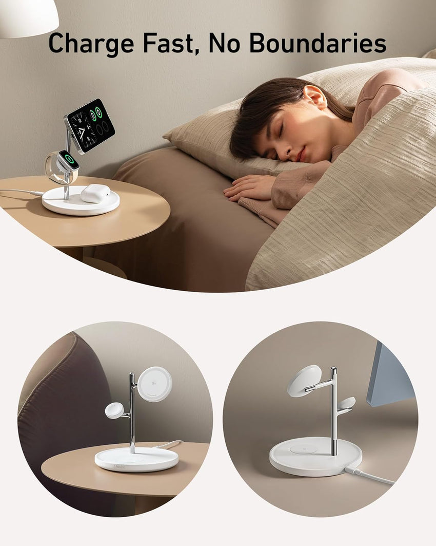 Anker 3-in-1 Wireless Charging Station, MagSafe Charger Compatible, Qi2 Certified 15W Wireless Stand, For iPhone 15/14 Series, AirPods Pro, Apple Watch Ultra (USB C Charger and Cable Included)