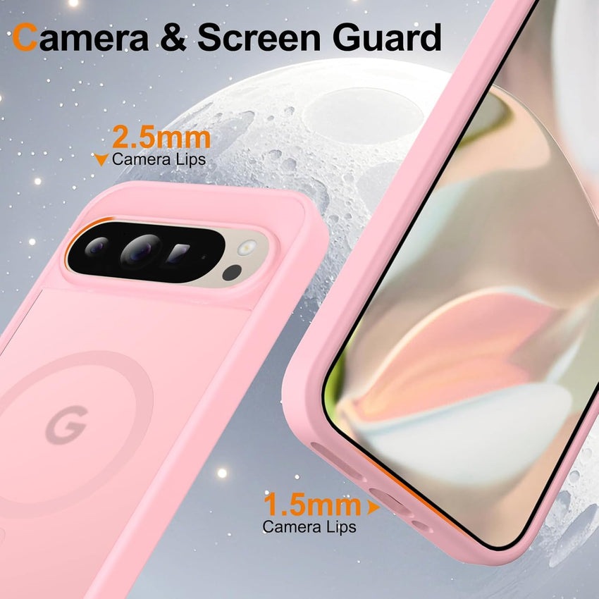 for Google Pixel 9 Pro XL Case, Compatible with MagSafe, Military-Grade Protection, Slim Translucent Matte Skin Feeling Back Cover, Anti-Scratch Shockproof Phone Case for Pixel 9 Pro XL (Pink)