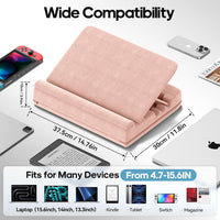 Heyife Laptop Knee Tray for Lap with Cushion, Adjustable Laptop Pillow for Bed/Couch, Foldable Tablet Pillow Holder for Lap, Sofa and Desk for up to 15'' PC/Mac, Tablet, iPad, Kindle, Pink