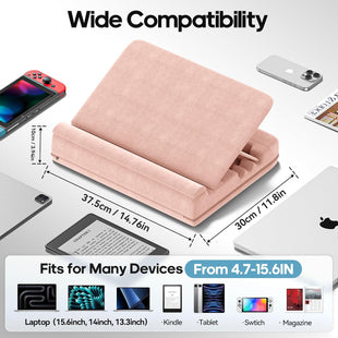 Heyife Laptop Knee Tray for Lap with Cushion, Adjustable Laptop Pillow for Bed/Couch, Foldable Tablet Pillow Holder for Lap, Sofa and Desk for up to 15'' PC/Mac, Tablet, iPad, Kindle, Pink