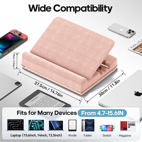 Heyife Laptop Knee Tray for Lap with Cushion, Adjustable Laptop Pillow for Bed/Couch, Foldable Tablet Pillow Holder for Lap, Sofa and Desk for up to 15'' PC/Mac, Tablet, iPad, Kindle, Pink