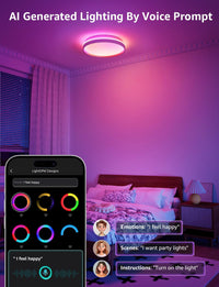 Lepro T1 AI Smart Ceiling Light 24W, Music Sync, Voice Control, AI Lighting Design Assistant, Waterproof Bathroom Light, DIY by Zone, Bluetooth&WiFi, Color Changing, Work with Alexa, Google Home, 29CM