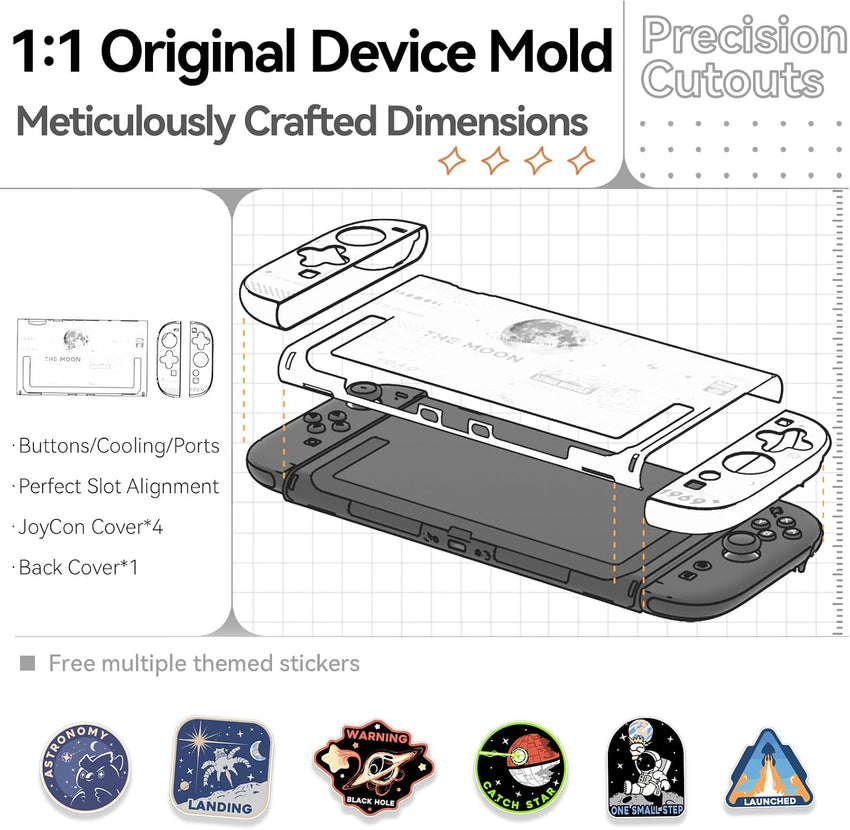 Hard Case for Switch 2 Anti-Scratch Transparent Protective Cover with Detachable Handle Moon