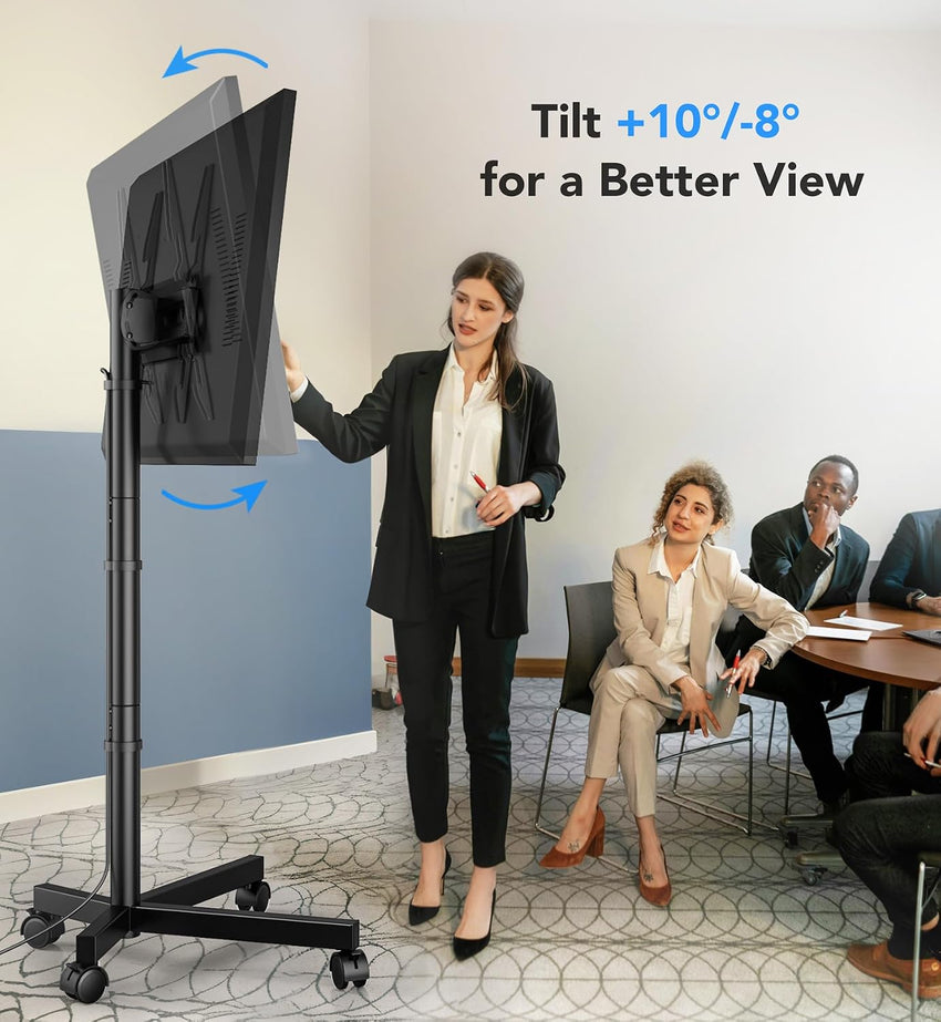 Mobile TV Stand 23-60in Height Adjustable Tilting Rolling Cart VESA 400x400mm Black