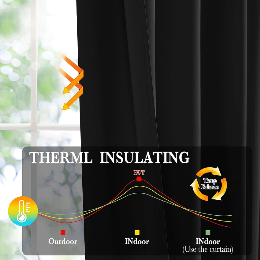 Blackout Curtain Thermal Extra Wide Pencil Pleat for Hotel Black 94 x 96 Inch