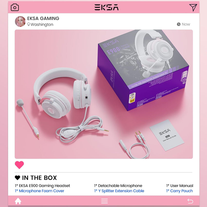 EKSA E900 Wired Gaming Headset for Xbox One - PC Headset with Detachable Noise Cancelling Microphone, 3D Stereo Sound 50mm Driver- Gaming Headphones for Xbox S/X, PS4 PS5, Switch, Laptop (Pink)