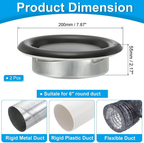 Round Ceiling Diffuser Metal Adjustable Air Vent Duct Cover Set of 2 Black