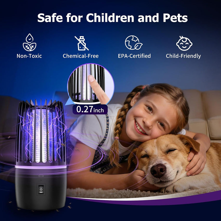 Electric Fly Zapper Lamp 365nm UV Mosquito Killer 4000mAh Ultra-Quiet Night Light