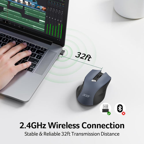 acer Wireless Mouse, INCL Batteries 3 Adjustable DPI Ergonomic Computer Mouse 2.4GHz with USB Receiver, 6 Buttons, Cordless Optical Tracking, Battery Indicator, Portable Mice Wireless for Laptop, PC, Desktop, Mac