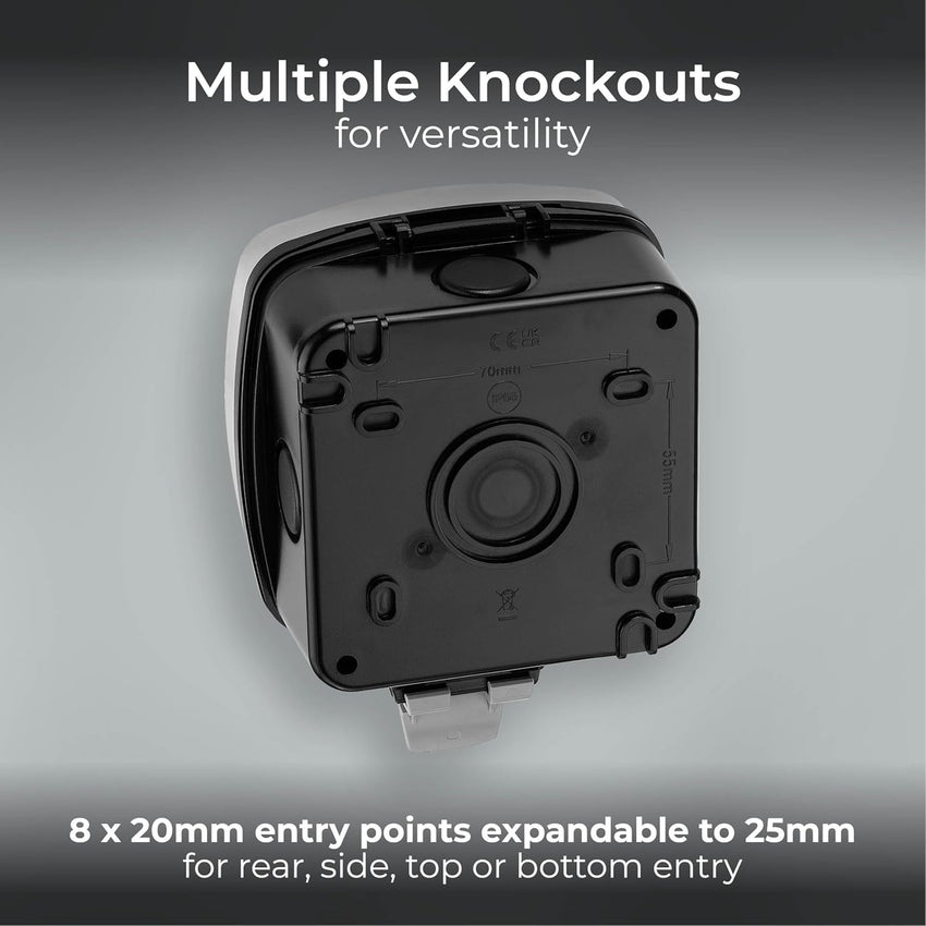 BG Electrical Outdoor Single Switched Power Wall Plug Socket, Decorative Weatherproof, Stainless Steel Black, 13A, IP66 Rated, WPL21