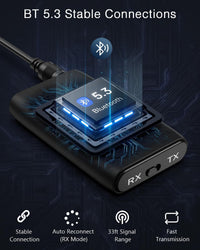 Ankilo Bluetooth 5.3 Transmitter Receiver, 2-in-1 Bluetooth Audio for TV Receiver with 3.5mm Jack, Long Battery Life, Noise Cancellation for PC, Airplane, Headphones, Speaker,Home Stereo