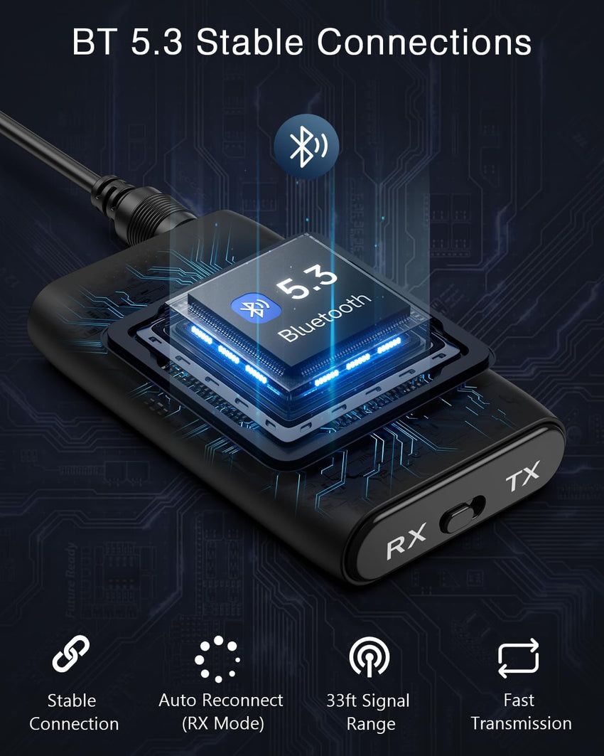 Ankilo Bluetooth 5.3 Transmitter Receiver, 2-in-1 Bluetooth Audio for TV Receiver with 3.5mm Jack, Long Battery Life, Noise Cancellation for PC, Airplane, Headphones, Speaker,Home Stereo