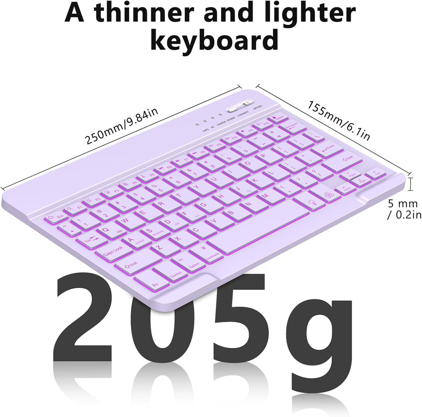 Bluetooth Keyboard Rechargeable Wireless QWERTY Portable for iPad/iPhone â Light Purple