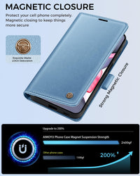 AIMOYU for iPhone 11 Case, Flip Wallet Leather Phone Case with [4 Card Slots] [Kickstand] [RFID Blocking] Magnetic Protective Shockproof Cover for iPhone 11 Phone Case - Sky Blue