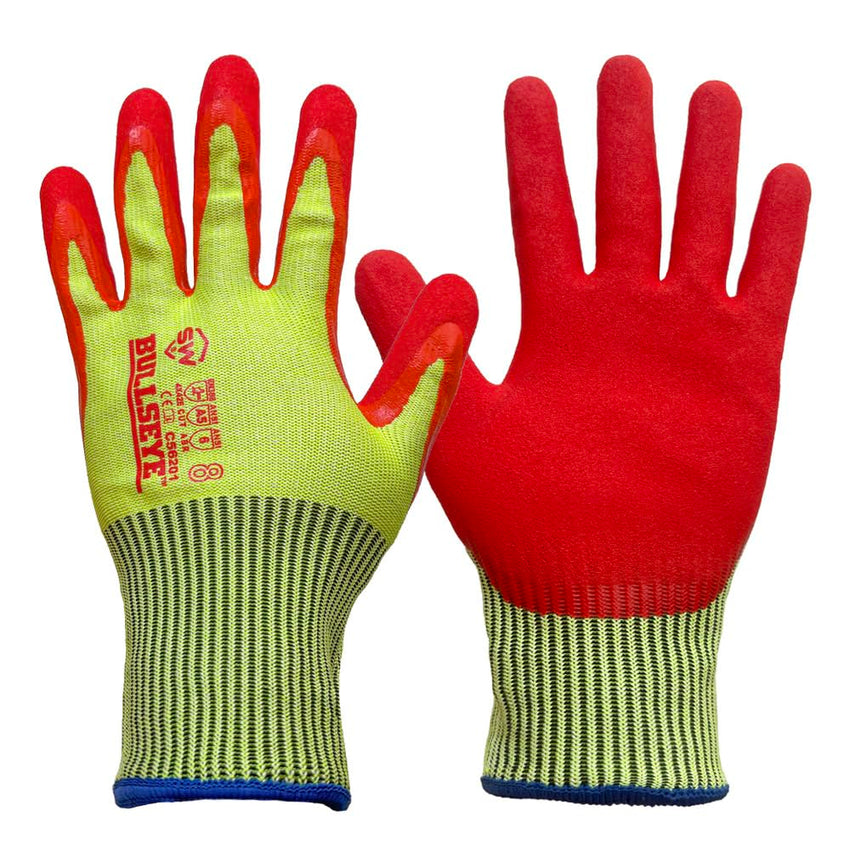 Cut-Resistant Work Gloves Nitrile Palm Enhanced Grip Red/Hi Vis Yellow L 2pc