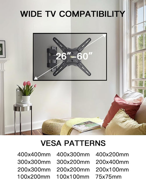 AM alphamount TV Wall Bracket for Most 26-60 inch LED LCD Flat and Curved TVs up to 35kg, Sturdy TV Wall Mount with Tilt Swivel Extension, Max VESA 400x400mm, APPIMF7
