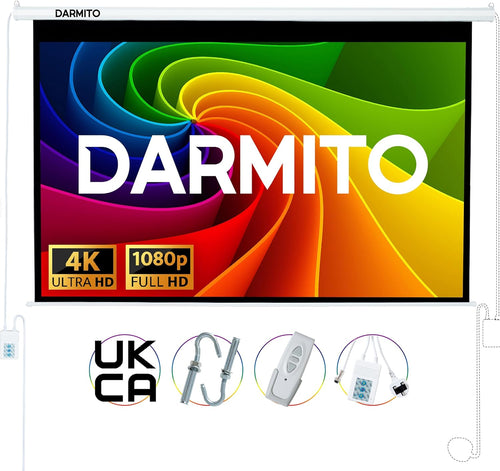 Darmito 100 16:9 Dual-Plug Electric Motorised Projector Screen, Ultra HD 3D 4K 8K Matt White +1.2 Gain, For Meeting School Home Cinema Theater Movie TV DVD Indoor