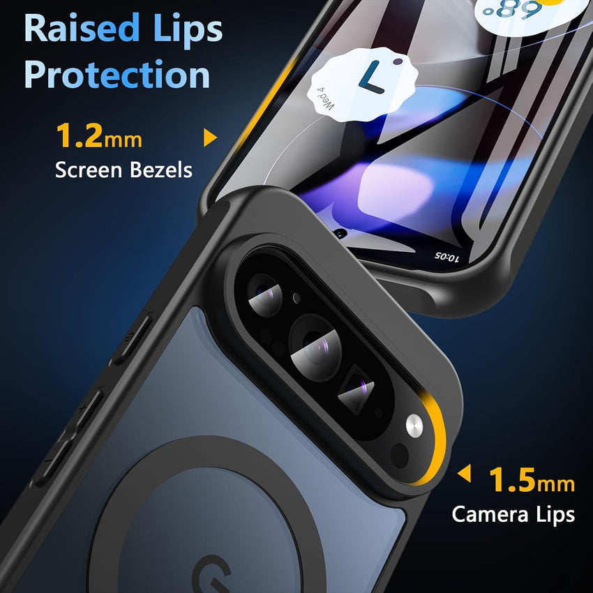 OWKEY Google Pixel 9 Case, Google Pixel 9 Pro Case for Magsafe with Tempered Glass Screen Protector,[Shockproof Military] Magnetic Translucent Slim Bumper Cover Phone Case Pixel 9/Pixel 9 Pro,Black