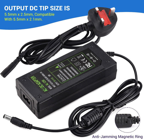 DC 12V 5A Power Supply Adaptor 60W, AC 100-240V to DC 12 Volt Power Adapter UK Plug for Monitors TV DVDTVs Amplifier Cameras System (12V 5A)