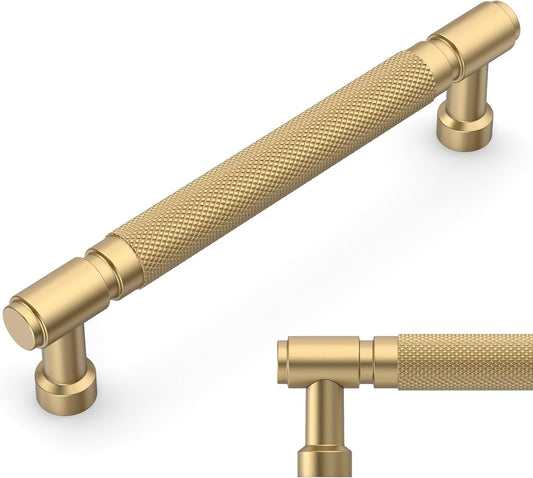 Amerdeco 10 Pack Gold knurled Cabinet Pulls 6.3 Inch(160mm) Hole Center Drawer Pulls Cabinet Hardware Kitchen Cabinet Handles for Bathroom AM032