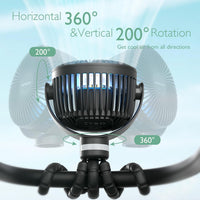 momcozy Portable Pram Fan 8000mAh Rechargeable Stroller Fan with 4 Speeds Black