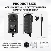 12V Charger for Ride on Car, 1.5M 12V 1ABattery Charger Adapter for Kids Electric Ride on Car SUV Motorcycle ATV Ride Ons Accessories, Sports Car, Quad Bike Jeeps, Electric Baby Carriage Ride Toy