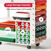 Crafit Craft Storage Compatible with Cricut, Craft Table with Vinyl Roll Holder Crafting Storage Cabinet Tool Holder Trolley on Wheels for Craft Room Home Office (Patented)