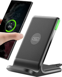 INIU Wireless Charger Stand, 15W Fast Charging Dock Phone Charger, Adaptive LED Wireless Charging Station for iPhone 17 16 15 14 13 12 11 Pro Max, Samsung S23 S22 S21, Google Pixel 8 7 6 etc.