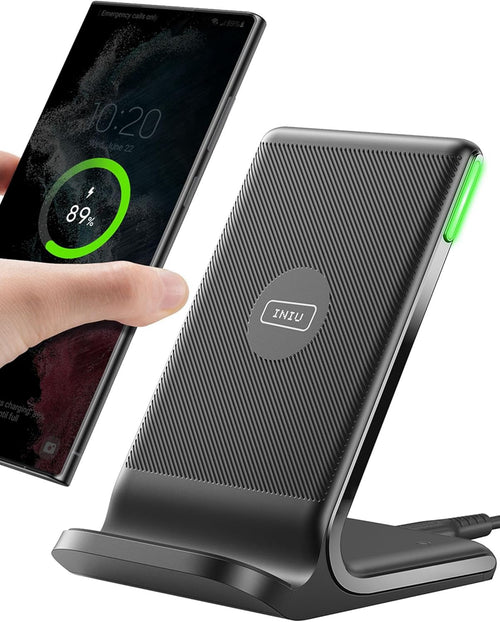 INIU Wireless Charger Stand, 15W Fast Charging Dock Phone Charger, Adaptive LED Wireless Charging Station for iPhone 17 16 15 14 13 12 11 Pro Max, Samsung S23 S22 S21, Google Pixel 8 7 6 etc.