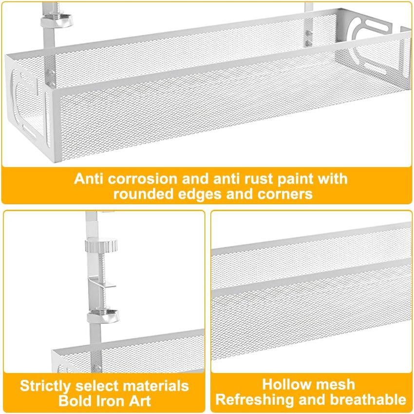 Rppiup Under Desk Cable Management Tray, No Drill Steel Cable Management Under Desk tray, Hollow Sturdy Metal Mesh Table Wire Organiser No Damage to Table, for Office Home Kitchens