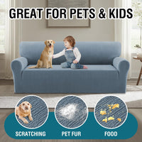 BellaHills Waterproof Sofa Cover 3 Seater High Stretch Non-Slip Protector â Stone Blue