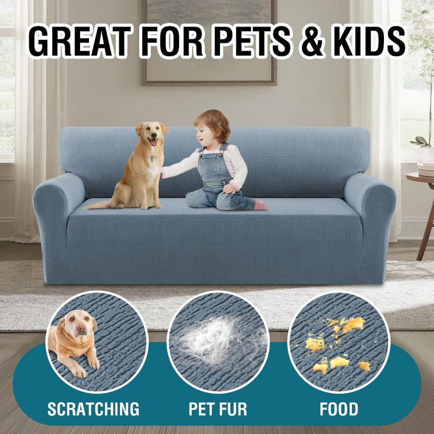 BellaHills Waterproof Sofa Cover 3 Seater High Stretch Non-Slip Protector â Stone Blue